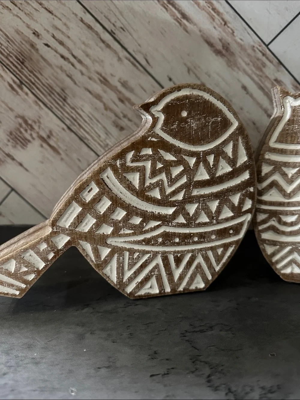 Wooden Decorative Bird Pair in Natural White Wash - Home Accents